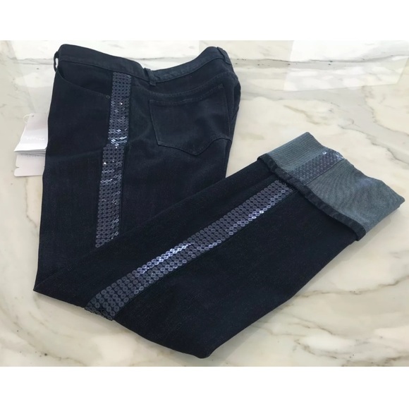 ESCADA SPORT LINDA BLUE SEQUINS CROPPED JEANS SIZE US 8 / 38 NWOTS! - Picture 3 of 16